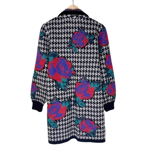 Vintage Cardigan Sweater Duster Houndstooth Mohair Wool Black Purple Size Small - Picture 2 of 8